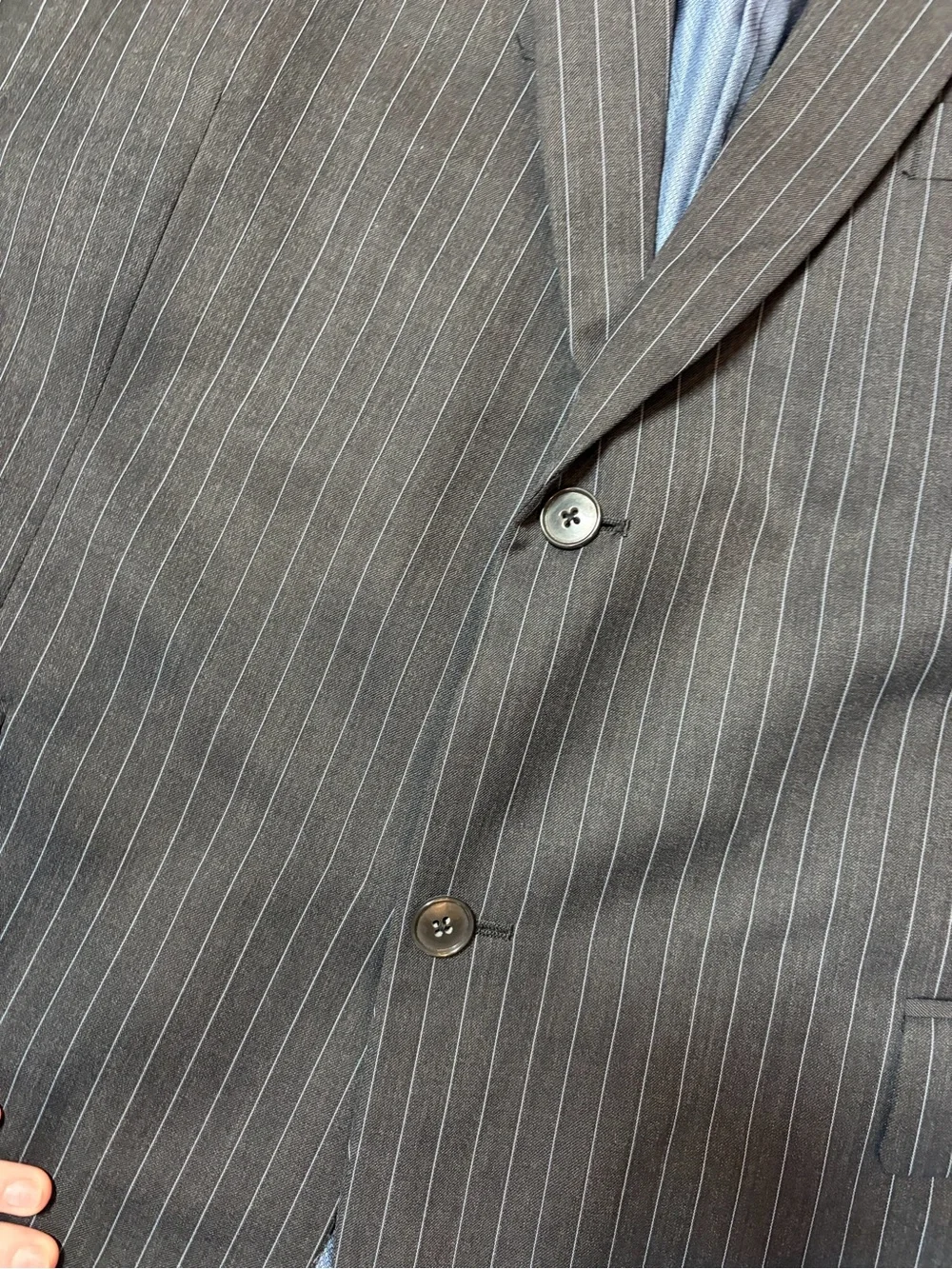 Coogi Luxe Suit Jacket Sport Coat Mens 46 Short Navy Pinstripe Two Button Preppy